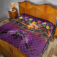 Hawaiian Turtle Love Couple Quilt Ocean Serenade - Honu Honi Ihu with Hibiscus and Romantic Sunset Purple Color LT03 - Polynesian Pride