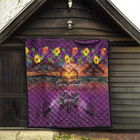 Hawaiian Turtle Love Couple Quilt Ocean Serenade - Honu Honi Ihu with Hibiscus and Romantic Sunset Purple Color LT03 - Polynesian Pride