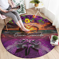 Hawaiian Turtle Love Couple Round Carpet Ocean Serenade - Honu Honi Ihu with Hibiscus and Romantic Sunset Purple Color LT03 - Polynesian Pride