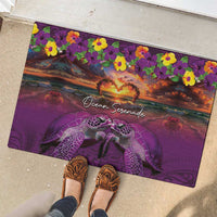 Hawaiian Turtle Love Couple Rubber Doormat Ocean Serenade - Honu Honi Ihu with Hibiscus and Romantic Sunset Purple Color LT03 - Polynesian Pride