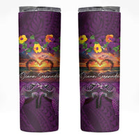 Hawaiian Turtle Love Couple Skinny Tumbler Ocean Serenade - Honu Honi Ihu with Hibiscus and Romantic Sunset Purple Color LT03 Purple - Polynesian Pride
