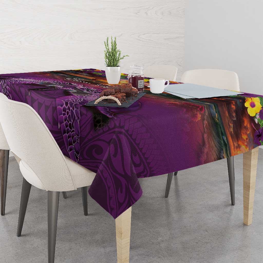Hawaiian Turtle Love Couple Tablecloth Ocean Serenade - Honu Honi Ihu with Hibiscus and Romantic Sunset Purple Color LT03 - Polynesian Pride