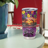 Hawaiian Turtle Love Couple Tumbler Cup Ocean Serenade - Honu Honi Ihu with Hibiscus and Romantic Sunset Purple Color LT03 - Polynesian Pride