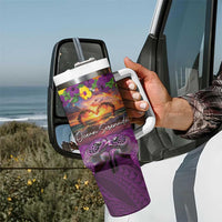 Hawaiian Turtle Love Couple Tumbler With Handle Ocean Serenade - Honu Honi Ihu with Hibiscus and Romantic Sunset Purple Color LT03 - Polynesian Pride