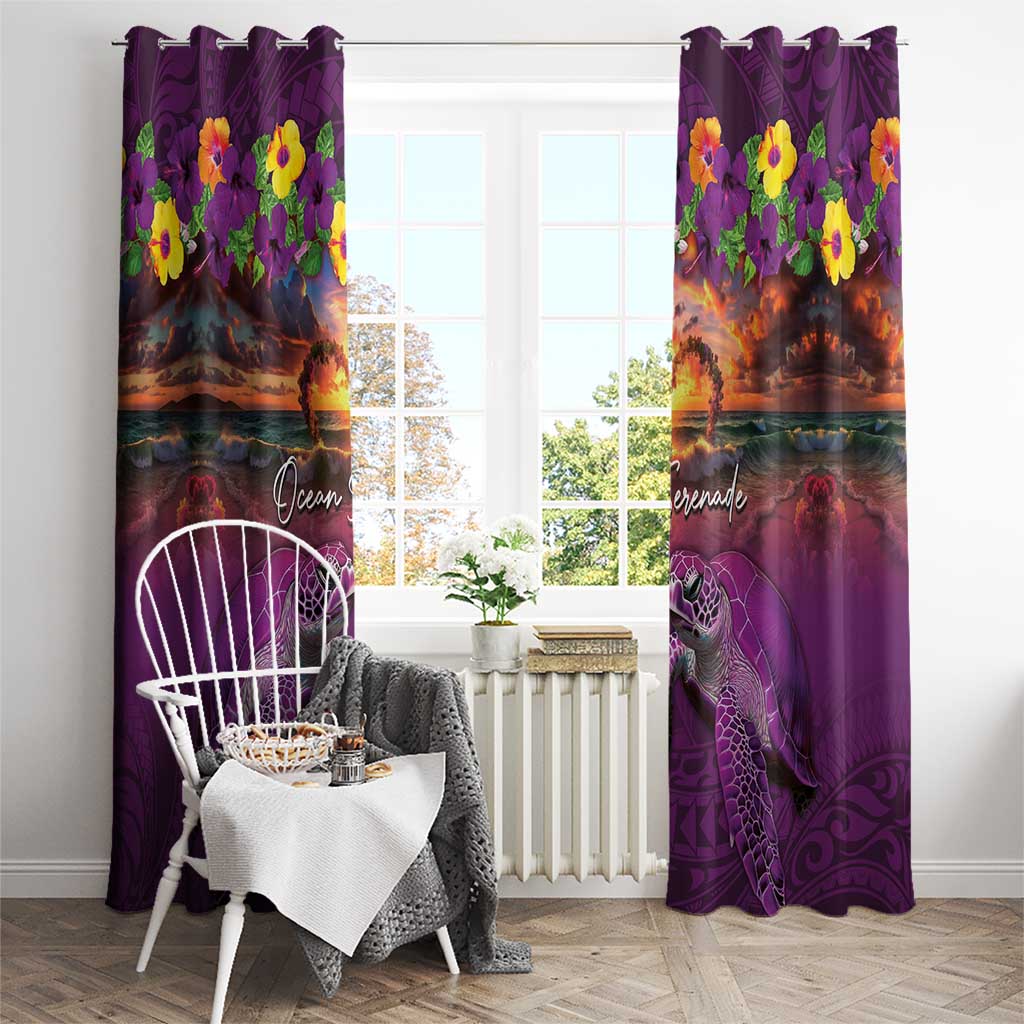 Hawaiian Turtle Love Couple Window Curtain Ocean Serenade - Honu Honi Ihu with Hibiscus and Romantic Sunset Purple Color LT03 - Polynesian Pride