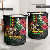 Hawaiian One Love Laundry Basket Reggae Lion Tropical Plants and Kakau with Tribal Pattern