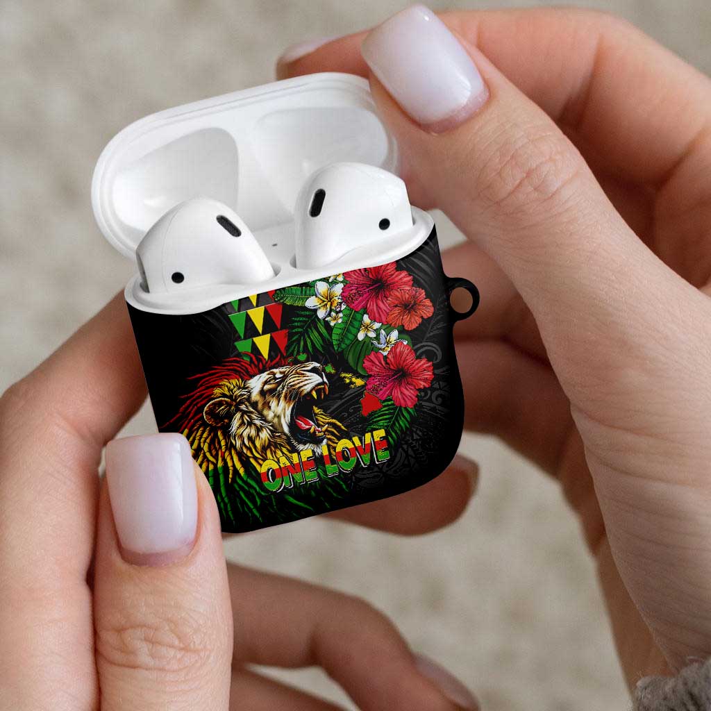 Hawaiian One Love AirPods Case Reggae Lion Tropical Plants and Kakau with Tribal Pattern LT03 - Polynesian Pride