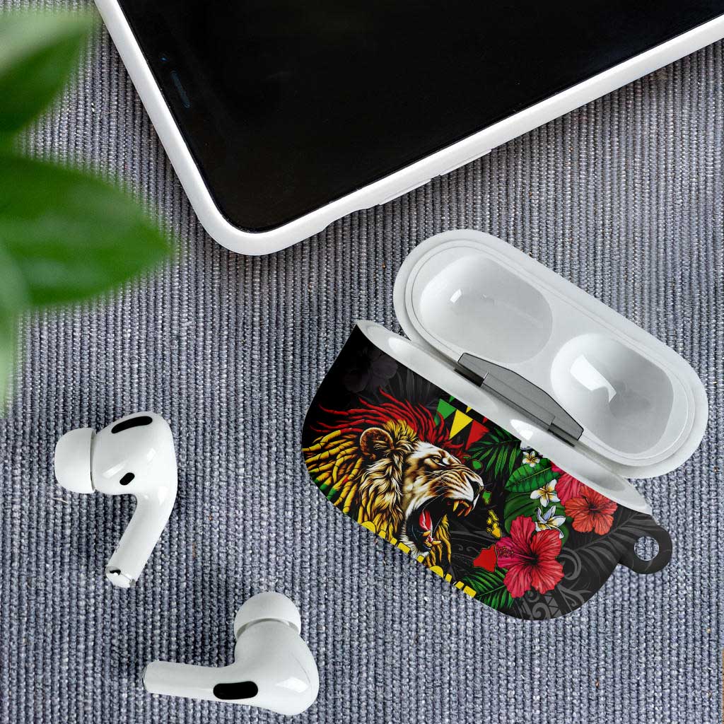 Hawaiian One Love AirPods Case Reggae Lion Tropical Plants and Kakau with Tribal Pattern LT03 - Polynesian Pride