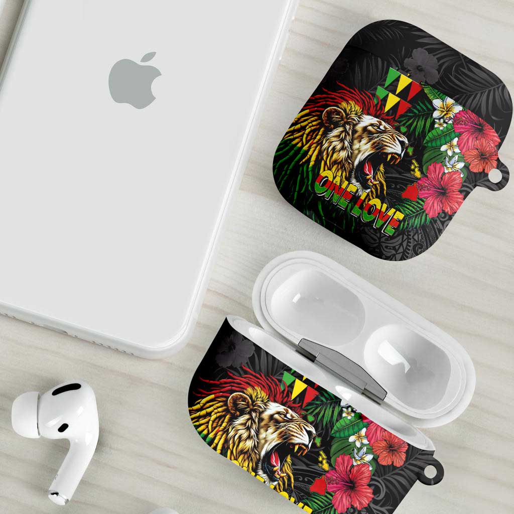 Hawaiian One Love AirPods Case Reggae Lion Tropical Plants and Kakau with Tribal Pattern LT03 - Polynesian Pride