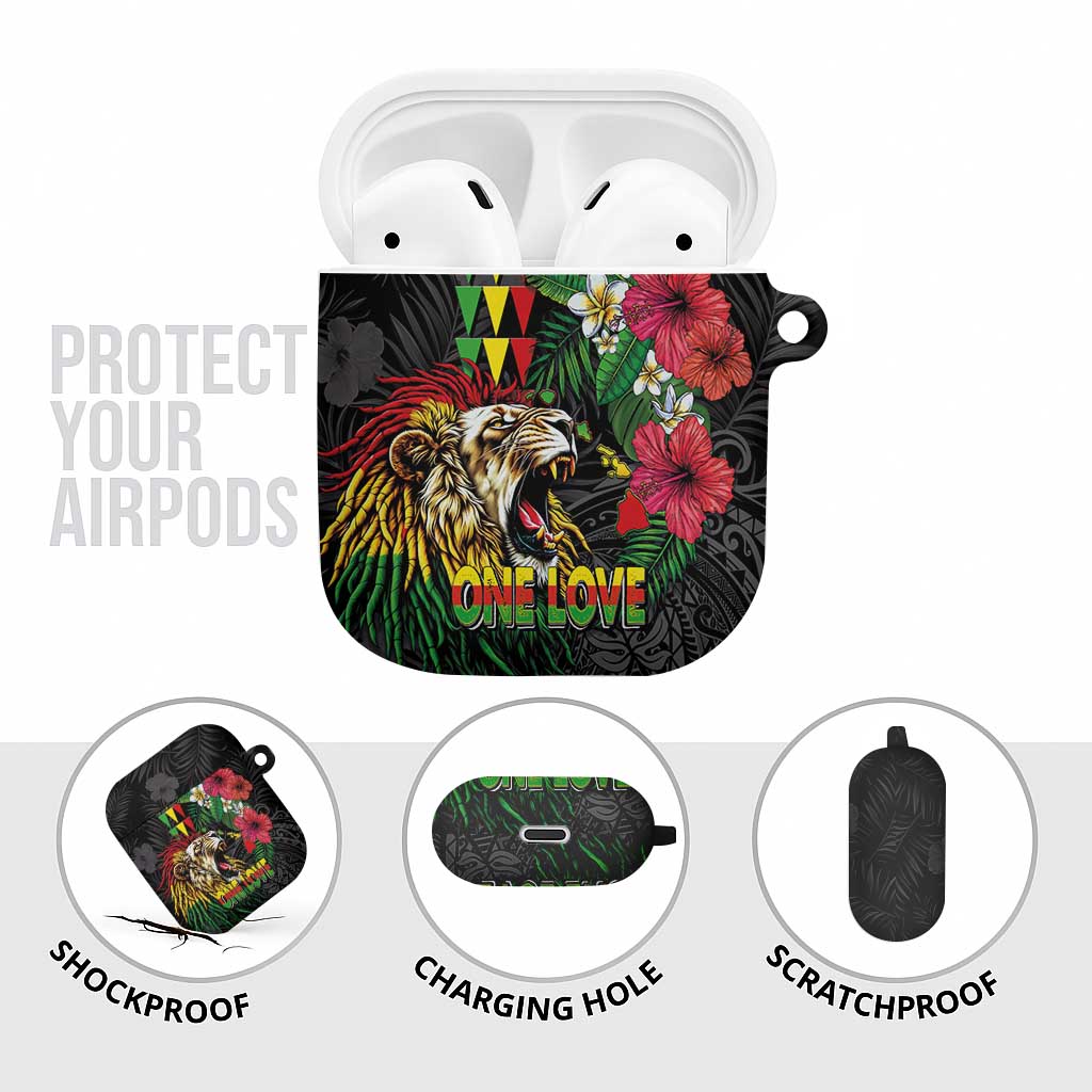 Hawaiian One Love AirPods Case Reggae Lion Tropical Plants and Kakau with Tribal Pattern LT03 - Polynesian Pride