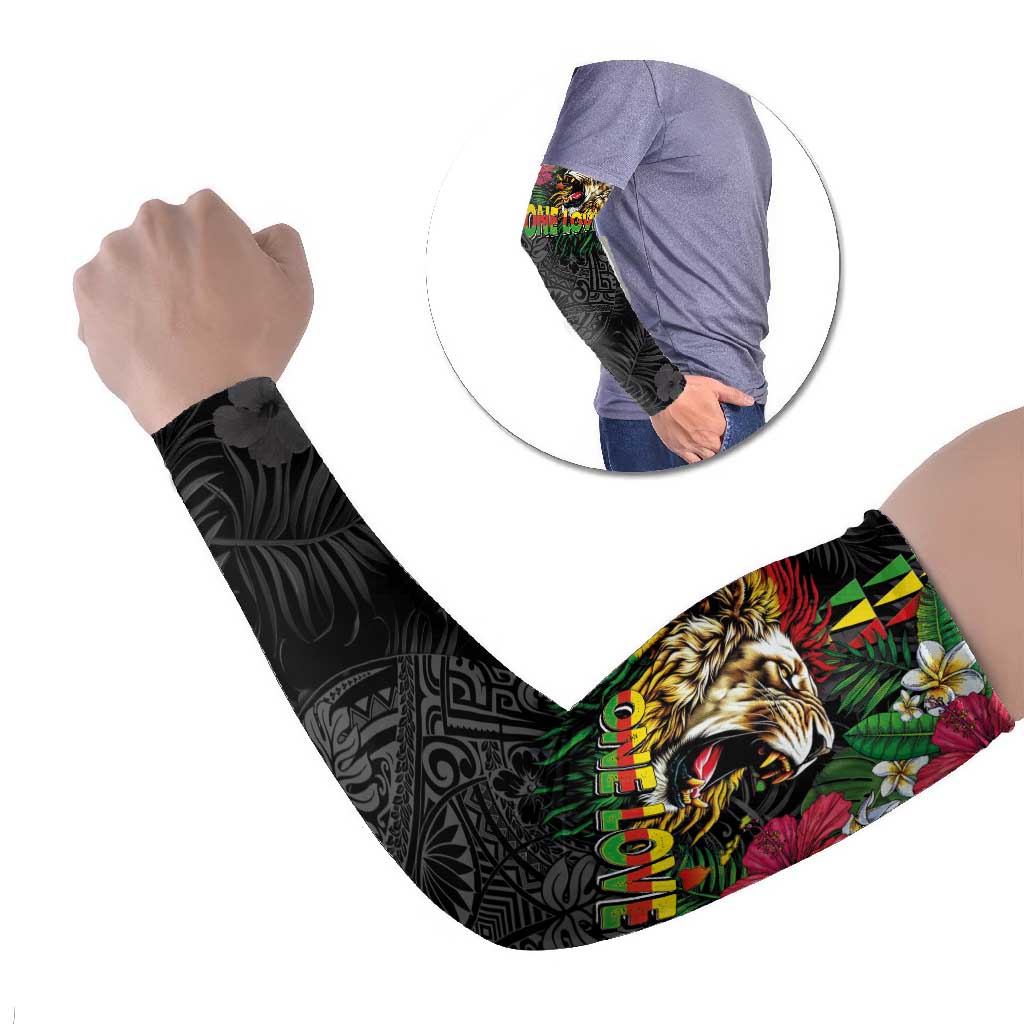 Hawaiian One Love Arm Sleeves Reggae Lion Tropical Plants and Kakau with Tribal Pattern