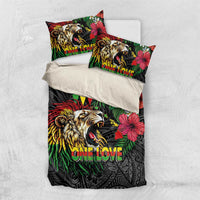 Hawaiian One Love Bedding Set Reggae Lion Tropical Plants and Kakau with Tribal Pattern