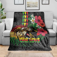 Hawaiian One Love Blanket Reggae Lion Tropical Plants and Kakau with Tribal Pattern