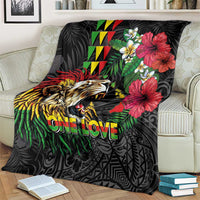 Hawaiian One Love Blanket Reggae Lion Tropical Plants and Kakau with Tribal Pattern