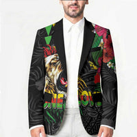 Hawaiian One Love Blazer Reggae Lion Tropical Plants and Kakau with Tribal Pattern