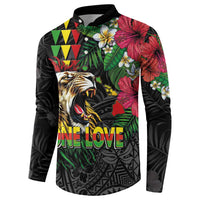 Hawaiian One Love Button Sweatshirt Reggae Lion Tropical Plants and Kakau with Tribal Pattern