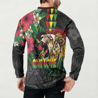 Hawaiian One Love Button Sweatshirt Reggae Lion Tropical Plants and Kakau with Tribal Pattern
