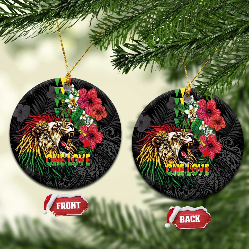 Hawaiian One Love Ceramic Ornament Reggae Lion Tropical Plants and Kakau with Tribal Pattern