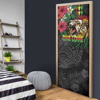 Hawaiian One Love Door Cover Reggae Lion Tropical Plants and Kakau with Tribal Pattern