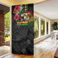 Hawaiian One Love Door Cover Reggae Lion Tropical Plants and Kakau with Tribal Pattern