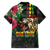 Hawaiian One Love Family Matching Puletasi and Hawaiian Shirt Reggae Lion Tropical Plants and Kakau with Tribal Pattern LT03 - Polynesian Pride