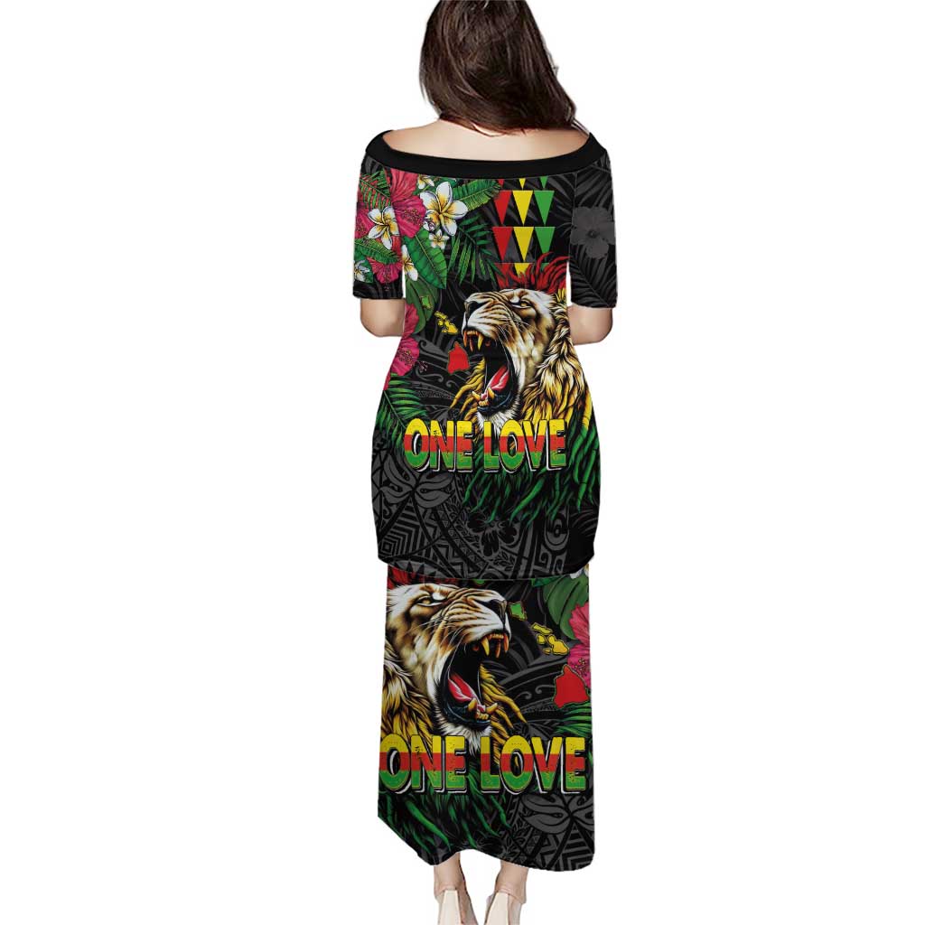 Hawaiian One Love Family Matching Puletasi and Hawaiian Shirt Reggae Lion Tropical Plants and Kakau with Tribal Pattern LT03 - Polynesian Pride