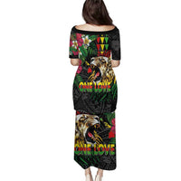 Hawaiian One Love Family Matching Puletasi and Hawaiian Shirt Reggae Lion Tropical Plants and Kakau with Tribal Pattern LT03 - Polynesian Pride