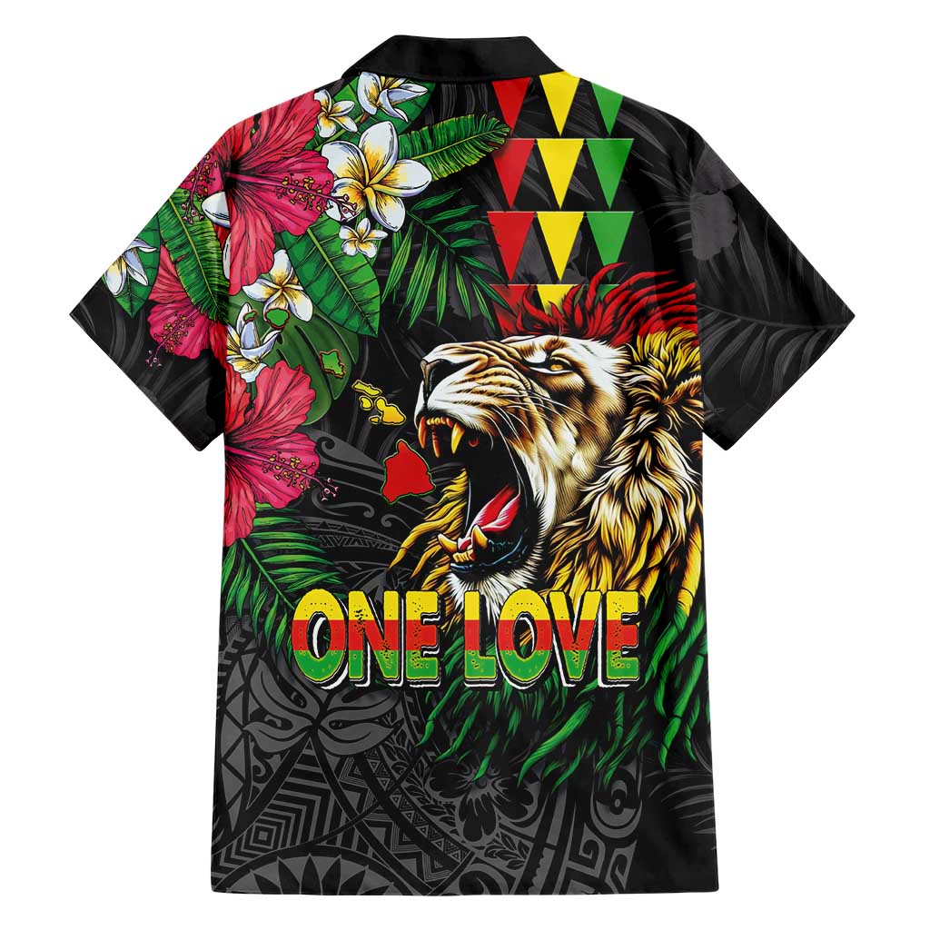 Hawaiian One Love Family Matching Short Sleeve Bodycon Dress and Hawaiian Shirt Reggae Lion Tropical Plants and Kakau with Tribal Pattern LT03 - Polynesian Pride