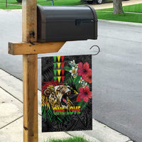 Hawaiian One Love Garden Flag Reggae Lion Tropical Plants and Kakau with Tribal Pattern