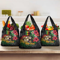 Hawaiian One Love Grocery Bag Reggae Lion Tropical Plants and Kakau with Tribal Pattern