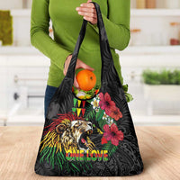 Hawaiian One Love Grocery Bag Reggae Lion Tropical Plants and Kakau with Tribal Pattern