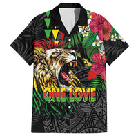 Hawaiian One Love Hawaiian Shirt Reggae Lion Tropical Plants and Kakau with Tribal Pattern