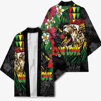 Hawaiian One Love Kimono Reggae Lion Tropical Plants and Kakau with Tribal Pattern