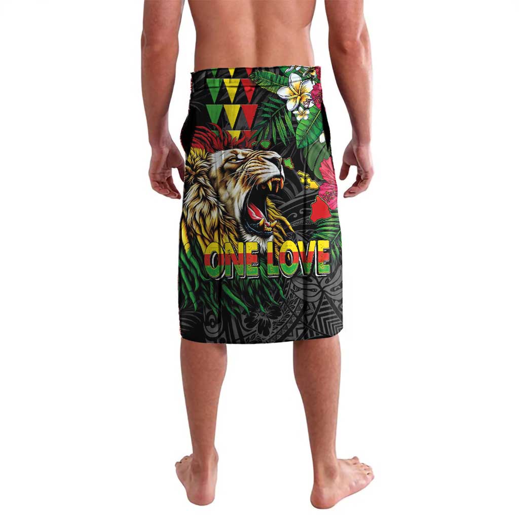 Hawaiian One Love Lavalava Reggae Lion Tropical Plants and Kakau with Tribal Pattern