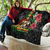 Hawaiian One Love Quilt Reggae Lion Tropical Plants and Kakau with Tribal Pattern