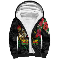 Hawaiian One Love Sherpa Hoodie Reggae Lion Tropical Plants and Kakau with Tribal Pattern LT03 Unisex Black - Polynesian Pride