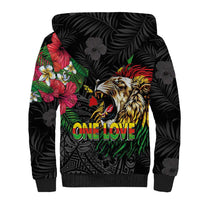 Hawaiian One Love Sherpa Hoodie Reggae Lion Tropical Plants and Kakau with Tribal Pattern LT03 - Polynesian Pride
