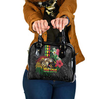 Hawaiian One Love Shoulder Handbag Reggae Lion Tropical Plants and Kakau with Tribal Pattern