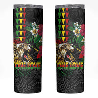 Hawaiian One Love Skinny Tumbler Reggae Lion Tropical Plants and Kakau with Tribal Pattern LT03 Black - Polynesian Pride