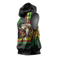 Hawaiian One Love Sleeveless Hoodie Reggae Lion Tropical Plants and Kakau with Tribal Pattern LT03 - Polynesian Pride
