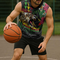 Hawaiian One Love Sleeveless Hoodie Reggae Lion Tropical Plants and Kakau with Tribal Pattern LT03 - Polynesian Pride