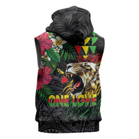 Hawaiian One Love Sleeveless Zip Hoodie Reggae Lion Tropical Plants and Kakau with Tribal Pattern LT03 - Polynesian Pride