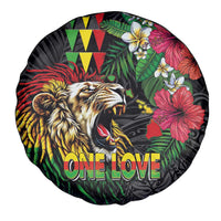 Hawaiian One Love Spare Tire Cover Reggae Lion Tropical Plants and Kakau with Tribal Pattern