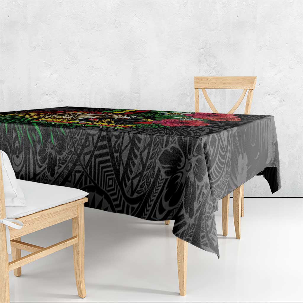 Hawaiian One Love Tablecloth Reggae Lion Tropical Plants and Kakau with Tribal Pattern