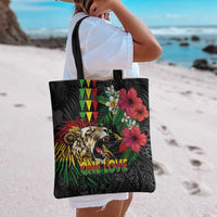 Hawaiian One Love Tote Bag Reggae Lion Tropical Plants and Kakau with Tribal Pattern LT03 - Polynesian Pride