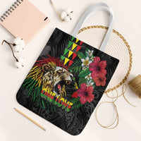 Hawaiian One Love Tote Bag Reggae Lion Tropical Plants and Kakau with Tribal Pattern LT03 White Strap One Size Black - Polynesian Pride