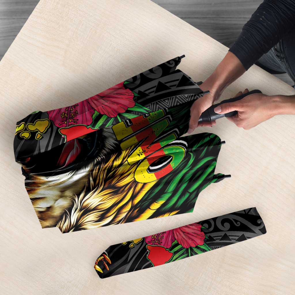 Hawaiian One Love Umbrella Reggae Lion Tropical Plants and Kakau with Tribal Pattern
