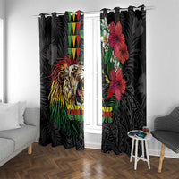 Hawaiian One Love Window Curtain Reggae Lion Tropical Plants and Kakau with Tribal Pattern