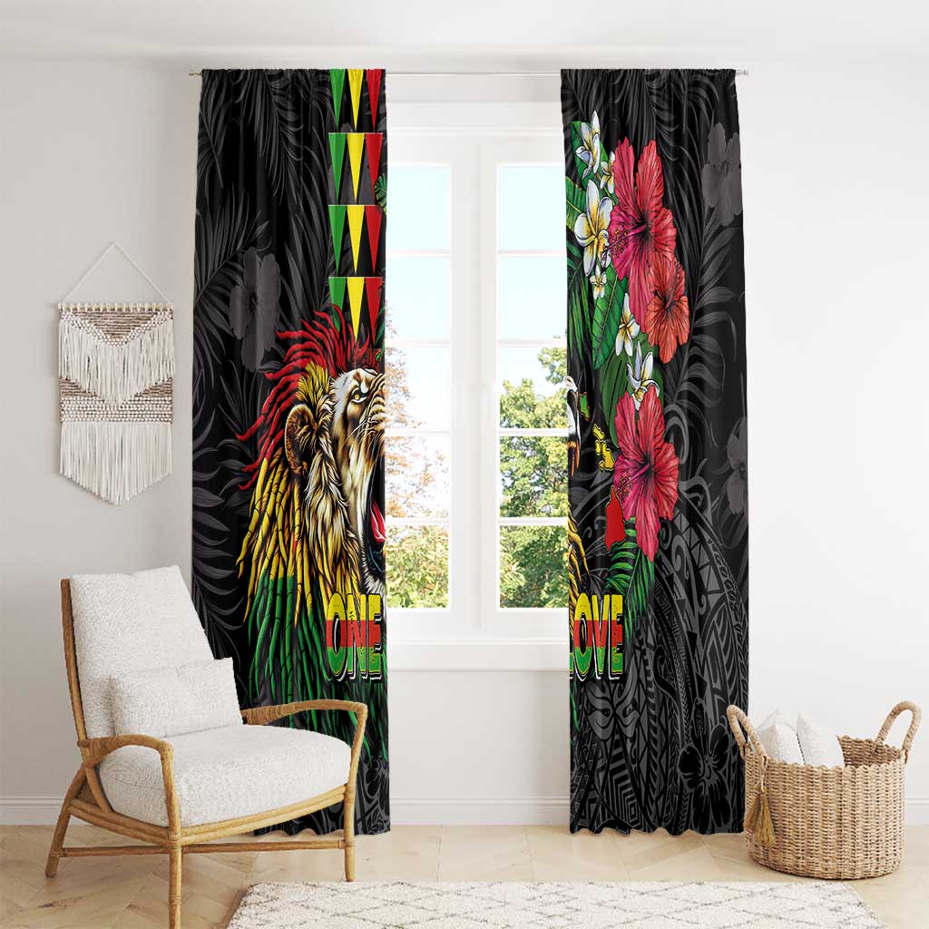 Hawaiian One Love Window Curtain Reggae Lion Tropical Plants and Kakau with Tribal Pattern
