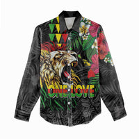 Hawaiian One Love Women Casual Shirt Reggae Lion Tropical Plants and Kakau with Tribal Pattern LT03 - Polynesian Pride